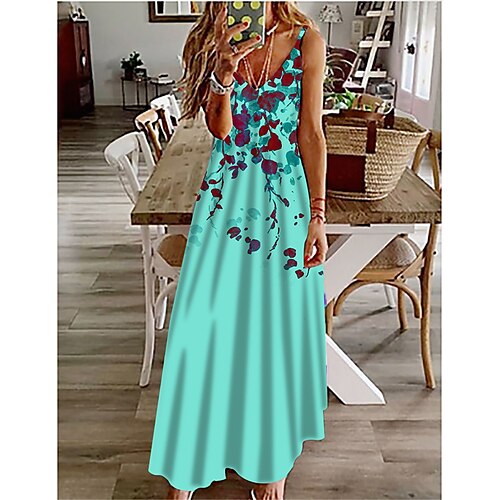 

Women's Casual Dress Swing Dress Long Dress Maxi Dress Green Pink Yellow Short Sleeve Floral Print Spring Summer Spaghetti Strap Modern 2022 S M L XL XXL 3XL