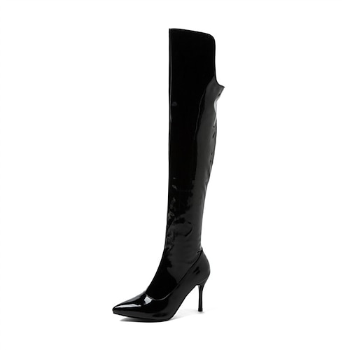 

Women's Boots Daily Over The Knee Boots Winter Stiletto Heel Pointed Toe Minimalism PU Leather Zipper Solid Colored Black White Light Red