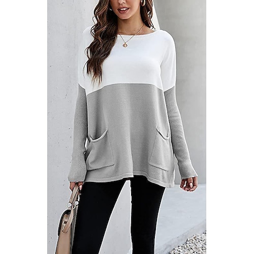 

Women's Sweatshirt Pullover Basic Pocket Green Black Light Grey Color Block Street Round Neck Long Sleeve S M L XL 2XL