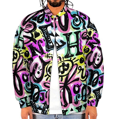 

Men's Coat Warm Street Single Breasted Abstract 3D Printed Graphic Turndown Streetwear Jacket Outerwear Long Sleeve Pocket Fall