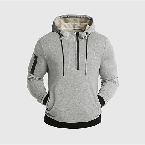 

Men's Hoodie Pullover Hoodie Sweatshirt Solid Color Pocket Quarter Zip Daily Holiday Going out non-printing Casual Streetwear Hoodies Sweatshirts Black Light Grey Dark Gray