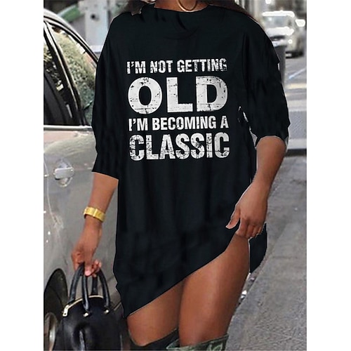 

Women's Shift Dress Short Mini Dress Black Long Sleeve Letter Print Fall Spring Crew Neck Casual Fashion 2022 S M L XL XXL 3XL