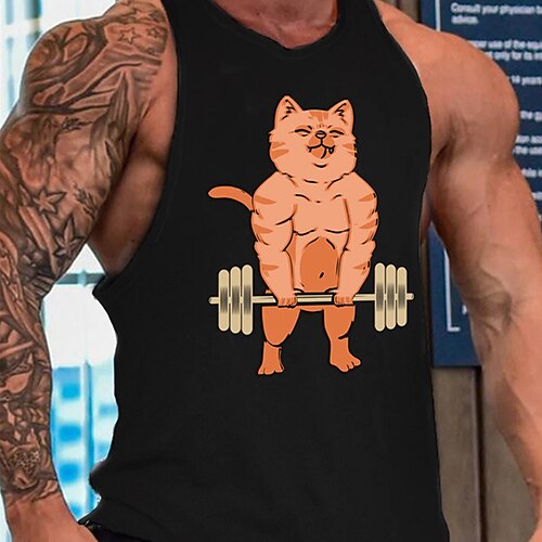 

Herre Tanktop Vest Top Underskorte Ærmeløs skjorte Grafisk Kat Rund hals Varm Stempling Gade Daglig Uden ærmer Trykt mønster Tøj Mode Designer Afslappet Bekvem