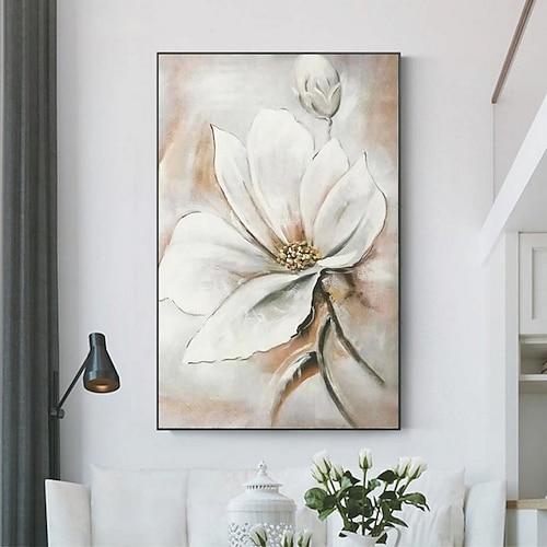 

Handmade Hand Painted Oil Painting Wall Art White Flower Oil Paintings Home Decoration Decor Rolled Canvas No Frame Unstretched