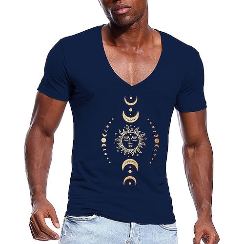 

Men's Unisex T shirt Tee Hot Stamping Star Moon Sun V Neck Street Casual Print Short Sleeve Tops Designer Simple Basic Casual Green Black Light gray / Summer