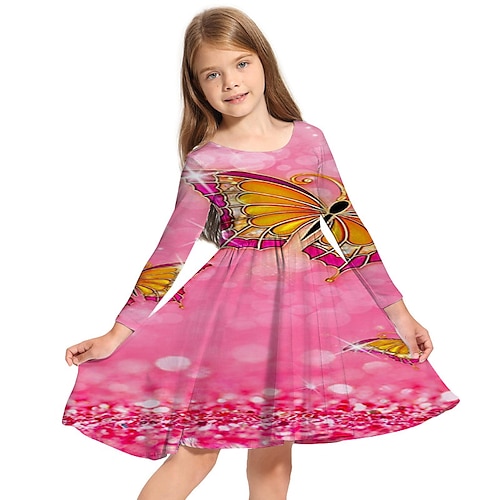 

Kids Little Girls' Dress Butterfly Animal A Line Dress Daily Holiday Vacation Print Pink Above Knee Long Sleeve Casual Cute Sweet Dresses Fall Spring Regular Fit 3-10 Years