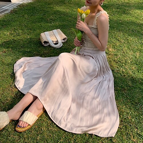 

Women's Fashion Swing Skirts Carnival Performance Solid Colored Tulle Green Gray Wine One-Size / Maxi / Loose