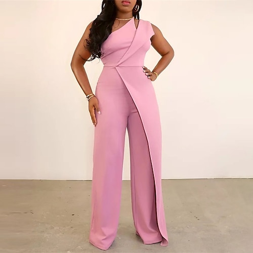 

Women's Jumpsuit Backless Solid Color One Shoulder Streetwear Party Street Regular Fit Sleeveless Pink S M L Spring