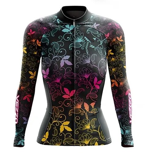 

21Grams Women's Cycling Jersey Long Sleeve Bike Top with 3 Rear Pockets Mountain Bike MTB Road Bike Cycling Breathable Quick Dry Moisture Wicking Reflective Strips Black Floral Botanical Polyester