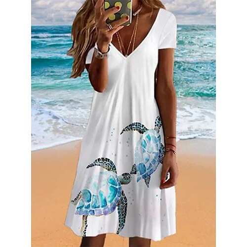 

Women's Shift Dress Short Mini Dress White Short Sleeve Floral Print Spring Summer V Neck Elegant Casual Vacation 2022 S M L XL XXL 3XL