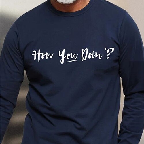 

Men's T shirt Tee Hot Stamping Graphic Patterned Letter Crew Neck Street Daily Print Long Sleeve Tops Casual Comfortable Navy Blue