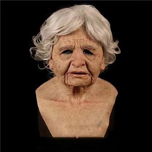 

Old Women Mask Adults' Horror Men's Beige Glue Cosplay Accessories Masquerade Costumes