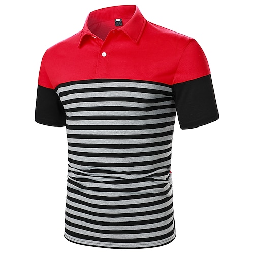 

Men's Collar Polo Shirt Shirt Golf Shirt Dress Shirt Casual Shirt Curve Waves Geometry Button Down Collar Black and Red Print Outdoor Casual Short Sleeve Color Block Button-Down Clothing Apparel