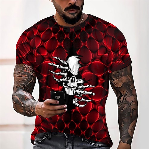 

Men's Unisex T shirt Tee Skull Graphic Prints Skeleton Crew Neck Green Blue Red 3D Print Outdoor Street Short Sleeve Print Clothing Apparel Sports Designer Casual Big and Tall / Summer / Summer