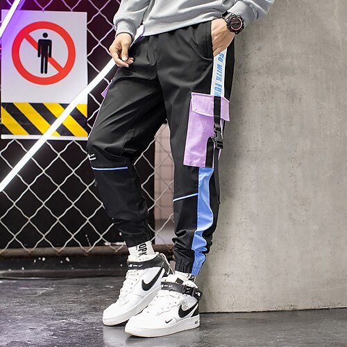 

Men's Cargo Pants Trousers Elastic Waist Leg Drawstring Multi Pocket Solid Color Comfort Breathable Ankle-Length Sports Outdoor Daily Casual turmeric Purple Micro-elastic / Elasticity