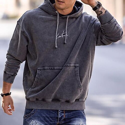 

Men's Hoodie Pullover Hoodie Sweatshirt Graphic Patterned Pocket Daily Holiday Going out Hot Stamping Casual Streetwear Hoodies Sweatshirts Dark Gray