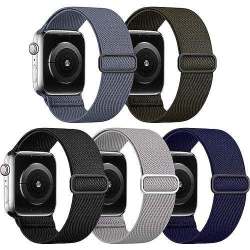 

5 Pack Stretchy Nylon Compatible for Apple Watch Band 38mm 40mm 41mm 42mm 44mm 45mm Women Men Adjustable Elastic Cloth Sport Wristbands Solo Loop for iWatch Series 7 / SE / 6/5/4/3/2/1