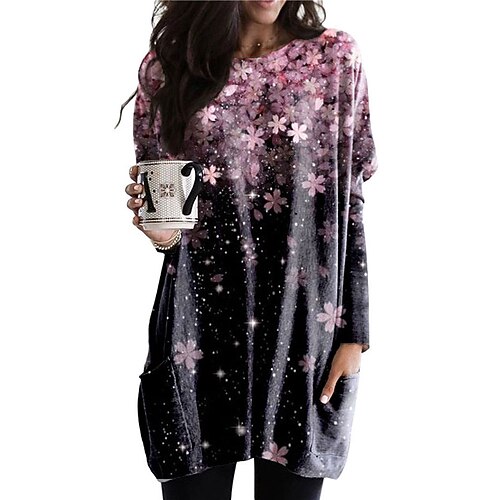 

Women's Shift Dress Short Mini Dress Green Blue Pink Long Sleeve Floral Pocket Print Spring Summer Crew Neck Casual Vacation 2022 S M L XL XXL 3XL