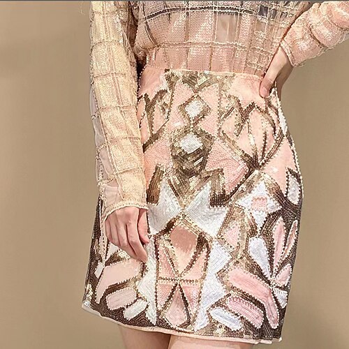 

Women's Fashion Skirts Carnival Performance Geometric Sequins Pink One-Size