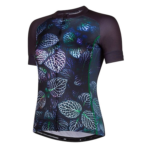 

21Grams Women's Short Sleeve Cycling Jersey Bike Top with 3 Rear Pockets Mountain Bike MTB Road Bike Cycling Breathable Quick Dry Moisture Wicking Black Leaf Spandex Polyester Sports Clothing Apparel