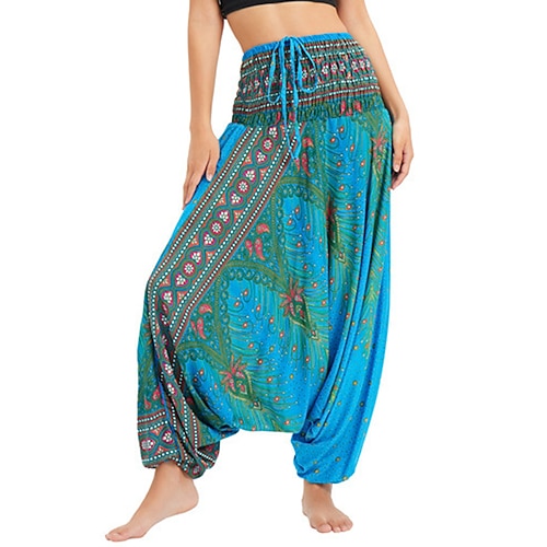 

Mujer Persona que practica jogging Pantalones Pantalones Harem Verde Trébol Azul Piscina Verde Claro Alta cintura Boho Hip-Hop Hippie Casual Fin de semana Corte alto Estampado Microelástico Longitud