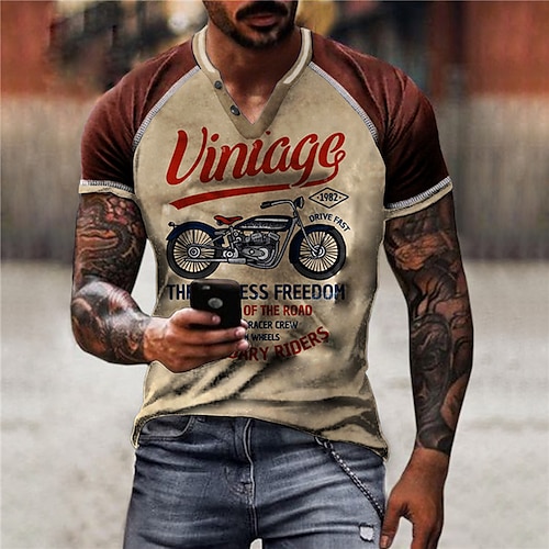 

Herre Unisex T skjorte Raglan T-skjorte Fargeblokk Grafiske trykk Motorsykkel V-hals Svart Rød Blå Grønn 3D-utskrift utendørs Gate Kortermet Knapp ned Trykt mønster Klær Sport Mote Designer Fritid