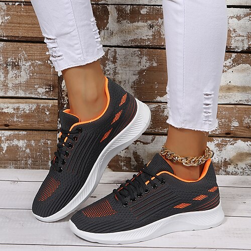 

Women's Trainers Athletic Shoes Sneakers Daily Plus Size Winter Lace-up Flat Heel Round Toe Casual Walking Shoes Synthetics Loafer Striped Black Orange Blue