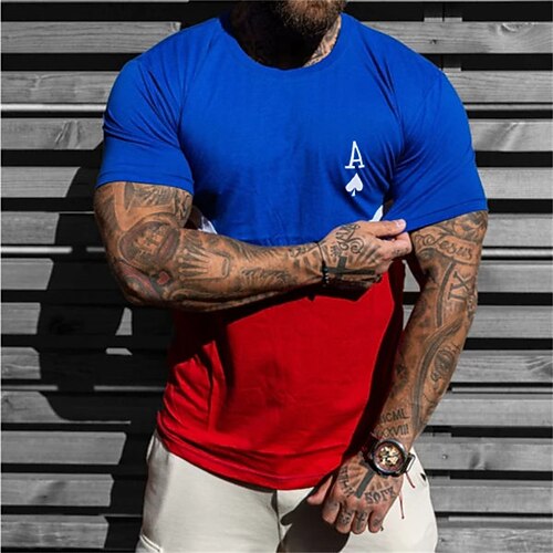 

Men's T shirt Tee Graphic Patterned Poker Crew Neck Street Casual Print Short Sleeve Tops Fashion Breathable Comfortable Big and Tall Blue / Summer / Spring / Summer