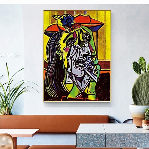 

Handmade Hand Painted Oil Painting Wall Art Pablo Picasso The Weeping Woman Abstract Carving Painting Home Decoration Decor Rolled Canvas No Frame Unstretched