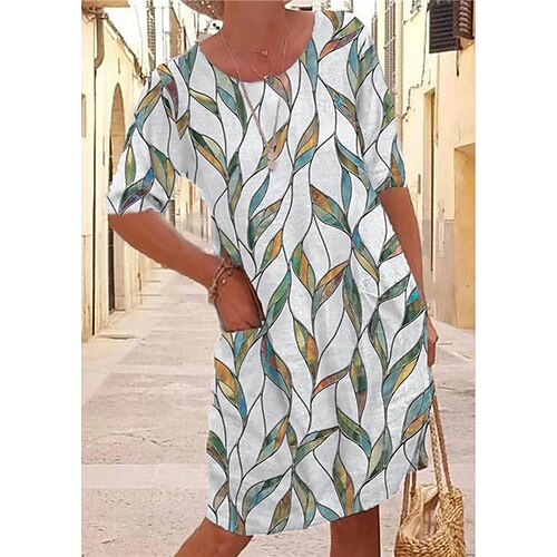 

Women's Shift Dress Short Mini Dress White Blue Gray Khaki Half Sleeve Floral Pocket Print Fall Spring Round Neck Casual Fashion 2022 XS S M L XL XXL 3XL 4XL 5XL 6XL