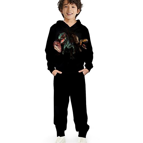 

Kids Boys Hoodie Pants HoodieSet Clothing Set 2 Pieces Long Sleeve Black Dinosaur Animal Print Street Sports Vacation Fashion Comfort Cool Daily 3-12 Years