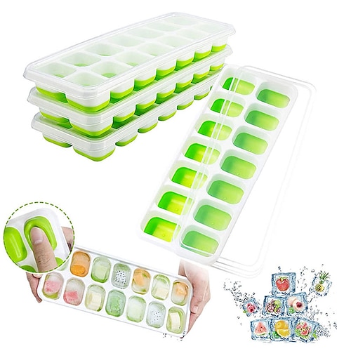 

Ice Cube Trays 4 Pack, Easy-Release Silicone & Flexible 14-Ice Cube Trays with Spill-Resistant Removable Lid, for Cocktail, Freezer, Stackable Ice Trays with Covers