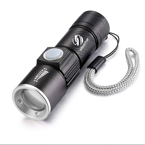  Super bright Rechargeable LED Flashlight With Tail USB Charging Head Zoomable waterproof Torch Portable light 3 Lighting modes Built-in battery