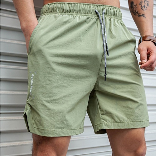 

Men's Swim Shorts Swim Trunks Board Shorts Running Shorts Drawstring Elastic Waist Letter Print Comfort Breathable Short Sports Outdoor Casual Daily Fashion Streetwear ArmyGreen Black Micro-elastic