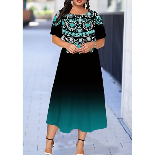 

Women's Plus Size Casual Dress Floral Crew Neck Print Short Sleeve Fall Spring Casual Maxi long Dress Causal Daily Dress / Graphic / 3D Print