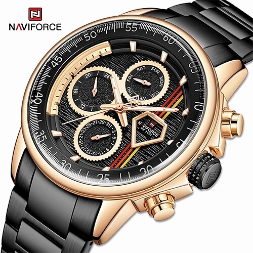 

NAVIFORCE Quartz Watch for Men Analog Quartz Stylish Stylish Waterproof Fake Three Eyes Six Needles Alloy Stainless Steel Fashion