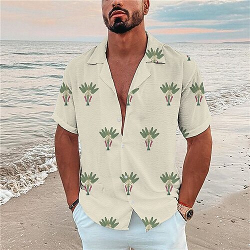 

Men's Shirt 3D Print Plants Turndown Street Casual Button-Down Print Short Sleeve Tops Designer Casual Fashion Breathable Beige / Summer