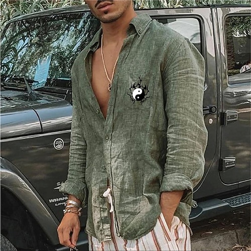 

Men's Shirt Hot Stamping Graphic Patterned Gossip Turndown Street Casual Button-Down Print Long Sleeve Tops Designer Casual Fashion Big and Tall Green White / Summer