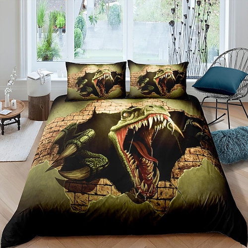 

Housse de couette 3D dinosaure ensembles de literie housse de couette avec 1 housse de couette ou couvre-lit, 1 drap, 2 taies d'oreiller pour double/reine/roi (1 taie d'oreiller pour jumeau/simple)