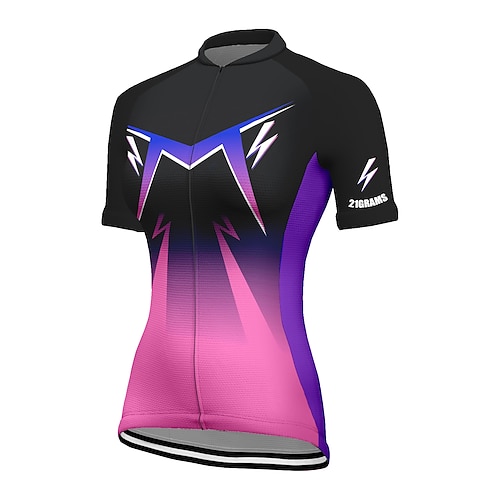 

21Grams Women's Cycling Jersey Short Sleeve Bike Top with 3 Rear Pockets Mountain Bike MTB Road Bike Cycling Breathable Quick Dry Moisture Wicking Reflective Strips Black Lightning Polyester Spandex