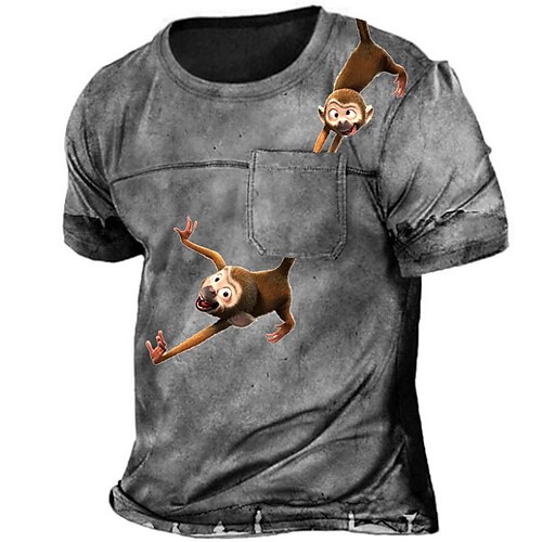 

Men's T shirt Tee Animal Crew Neck Green Purple Dark Gray Brown Gray 3D Print Plus Size Outdoor Daily Short Sleeve Button-Down Print Clothing Apparel Basic Vintage Designer Casual / Summer / Summer