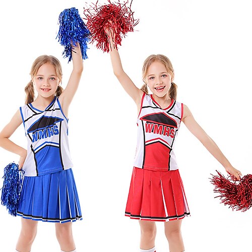 

Women's Girls' Cheerleader Dancing Party Costume Cosplay Exotic Dancewear Polyester BlackWhiteRed Blue Skirts Top Socks / Kid's