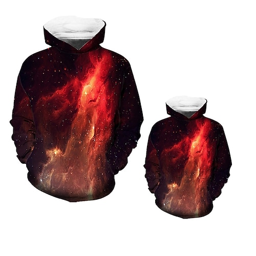 

Dad and Son Hoodie Galaxy Street Print Red Long Sleeve Active Matching Outfits