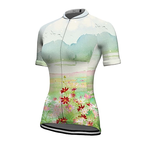 

21Grams Women's Cycling Jersey Short Sleeve Bike Top with 3 Rear Pockets Mountain Bike MTB Road Bike Cycling Breathable Quick Dry Moisture Wicking Reflective Strips Green Floral Botanical Polyester
