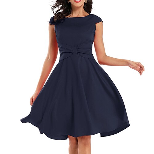 

Mujer Vestido de encaje Vestido de Columpio Azul Oscuro Manga Corta Color puro Lazo Primavera Verano Cuello Barco Moderno 2022 S M L XL XXL