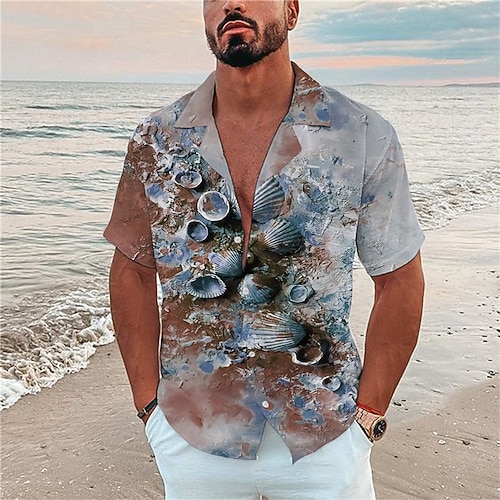 

Men's Shirt 3D Print Beach Turndown Street Casual Button-Down Print Short Sleeve Tops Designer Casual Fashion Breathable Blue / Summer / Spring / Summer