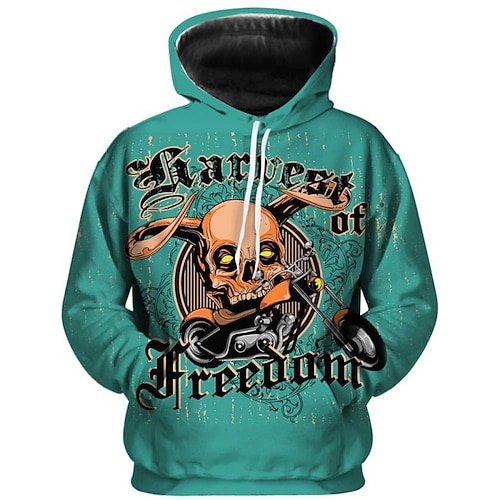 

Men's Pullover Hoodie Sweatshirt Graphic Patterned Skull Print Hooded Daily Work Weekend 3D Print Designer Casual Hoodies Sweatshirts Long Sleeve Light Green