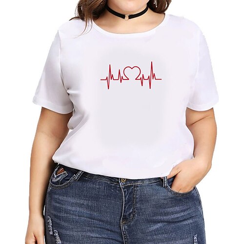 

Women's Plus Size Tops T shirt Tee Heart Letter Print Short Sleeve Crewneck Streetwear Daily Going out Polyester Spring Summer Dark Red Wine