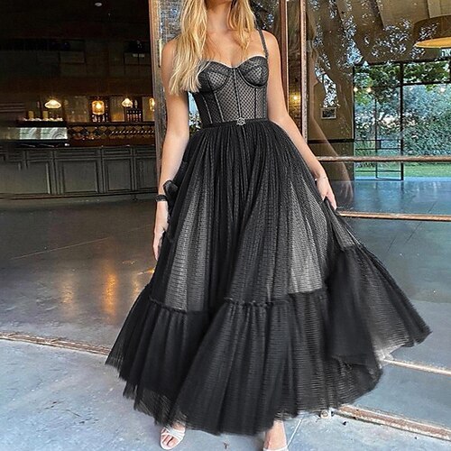 

Women's Party Dress Corset Dress Swing Dress Long Dress Maxi Dress Black Sleeveless Pure Color Mesh Spring Summer Spaghetti Strap Party Slim 2022 XS S M L XL XXL