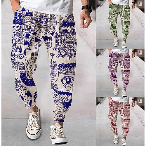 

Men's Sweatpants Joggers Trousers Beach Pants Drawstring Elastic Waist 3D Print Cartoon Graphic Prints Comfort Breathable Sports Outdoor Casual Daily Streetwear Designer Green Blue Micro-elastic